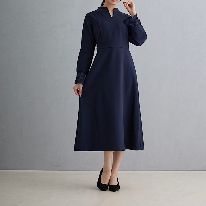 FAMILIAR EXISTENCE ネイビーワンピース レディース 秋冬 落ち着いた色 大人 きれいめ 通販