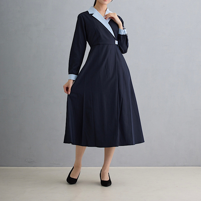 FAMILIAR EXISTENCE ブルーブラックワンピース レディース シック モード おしゃれ 通販