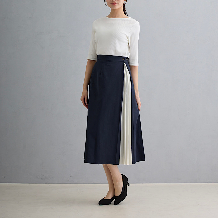 FAMILIAR EXISTENCE ネイビースカート レディース 膝丈 オフィス きちんと感 通勤 きれいめ 通販